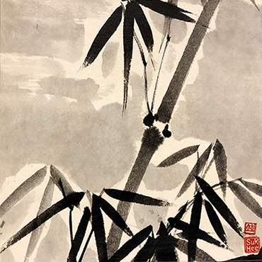 Snowy 
		bamboo in the gray background